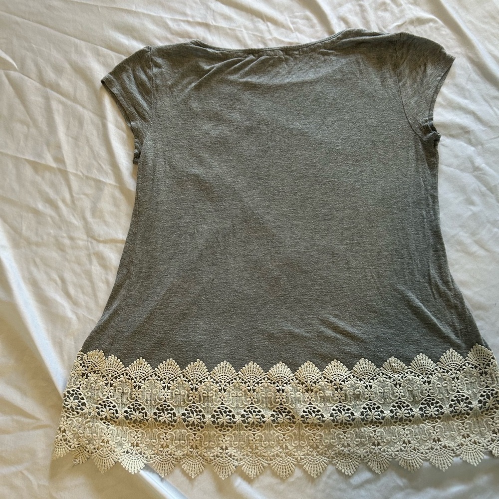 Rewind Gray Top with Cream Lace Hem